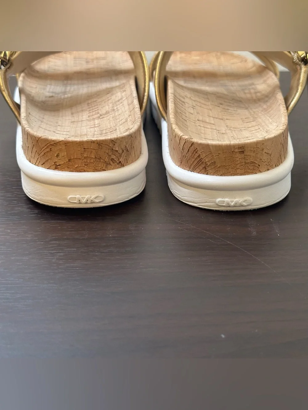 Michael Kors Colby Gold Leather Slide Sandals Buckle Cork Footbed Women's 11